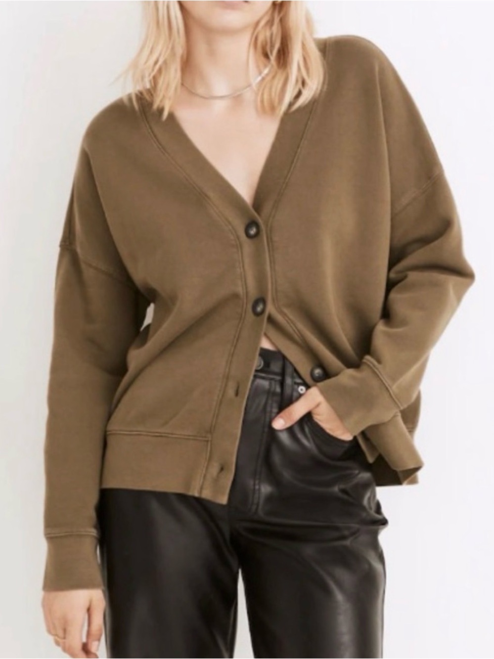 Madewell Olive V-Neck Button Cardigan